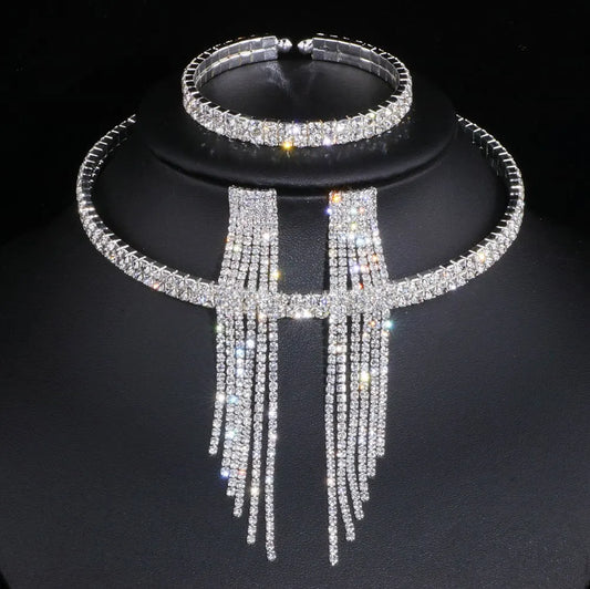 Classic Elegant Tassel Crystal Bridal Jewelry Sets African