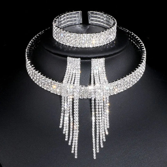 Classic Elegant Tassel Crystal Bridal Jewelry Sets African