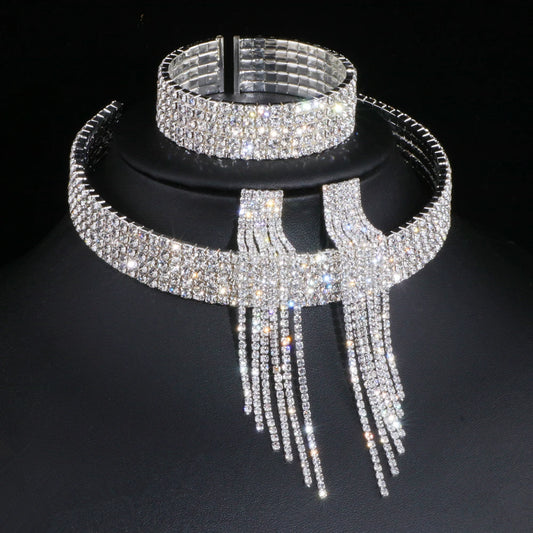 Classic Elegant Tassel Crystal Bridal Jewelry Sets African