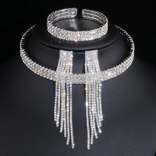 Classic Elegant Tassel Crystal Bridal Jewelry Sets African