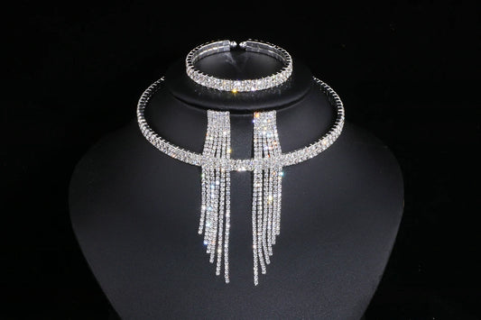 Classic Elegant Tassel Crystal Bridal Jewelry Sets African