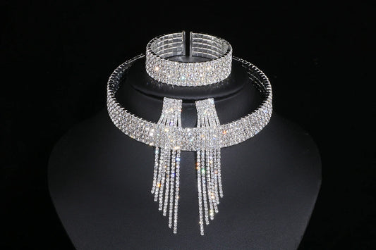 Classic Elegant Tassel Crystal Bridal Jewelry Sets African