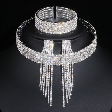 Classic Elegant Tassel Crystal Bridal Jewelry Sets African