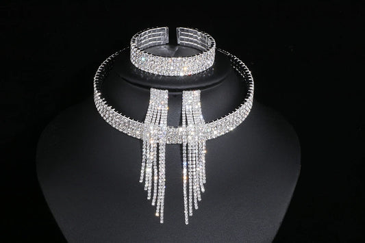 Classic Elegant Tassel Crystal Bridal Jewelry Sets African