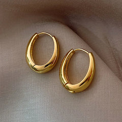 2Pcs New Classic Gold Color Plated Metal Hoop Earrings For Women.