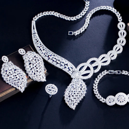 ThreeGraces 4pcs Brilliant Cubic Zirconia Stone Luxury