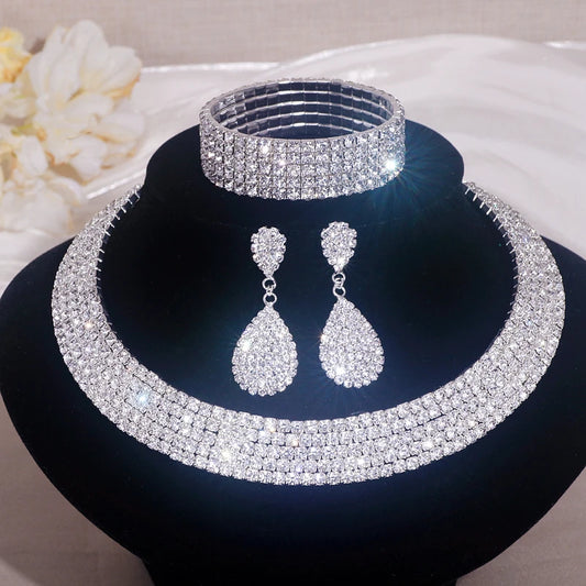 Luxury Round Rhinestone Necklace Set for Women