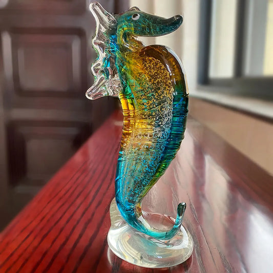 Glass Seahorse Figurine Hand Blown Crystal Animal Craft