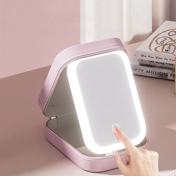 Makeup Storage Box With Led Light Mirror Portable